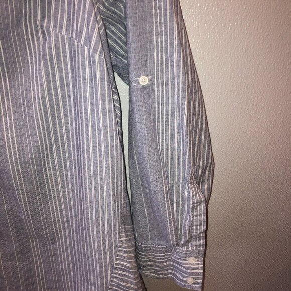 Lane Bryant Size 14 16 Blue Striped Long Sleeve Button Up Shirt Blouse Top - Picture 5 of 8